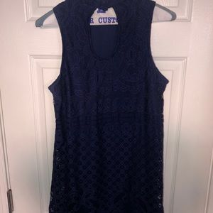 Navy blue midi dress with embroidered &slip under